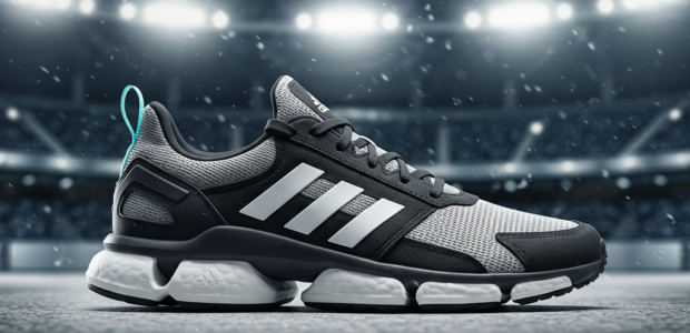 A futuristic Adidas-inspired sneaker with sleek, aerodynamic design, featuring a modern, high-tech look
